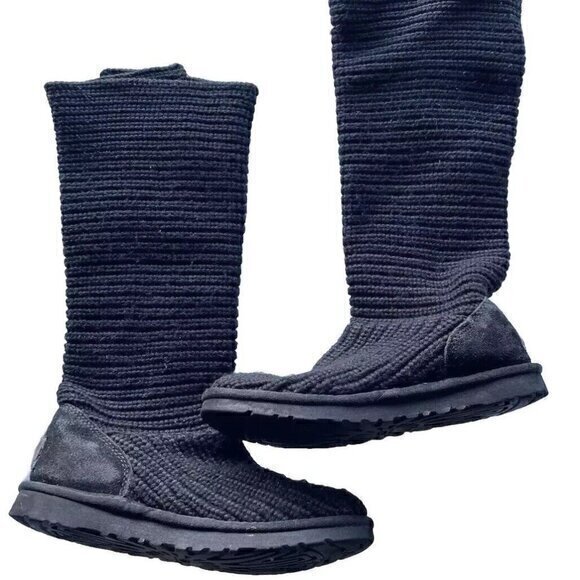 UGGs Women’s High Knitted Black Long Boots Size 6 Style 5819/ F3010H - Picture 1 of 15